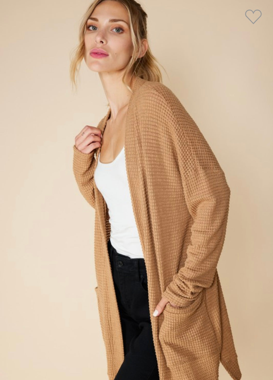 Waffle Knit Cardigan - Toasted Toffee