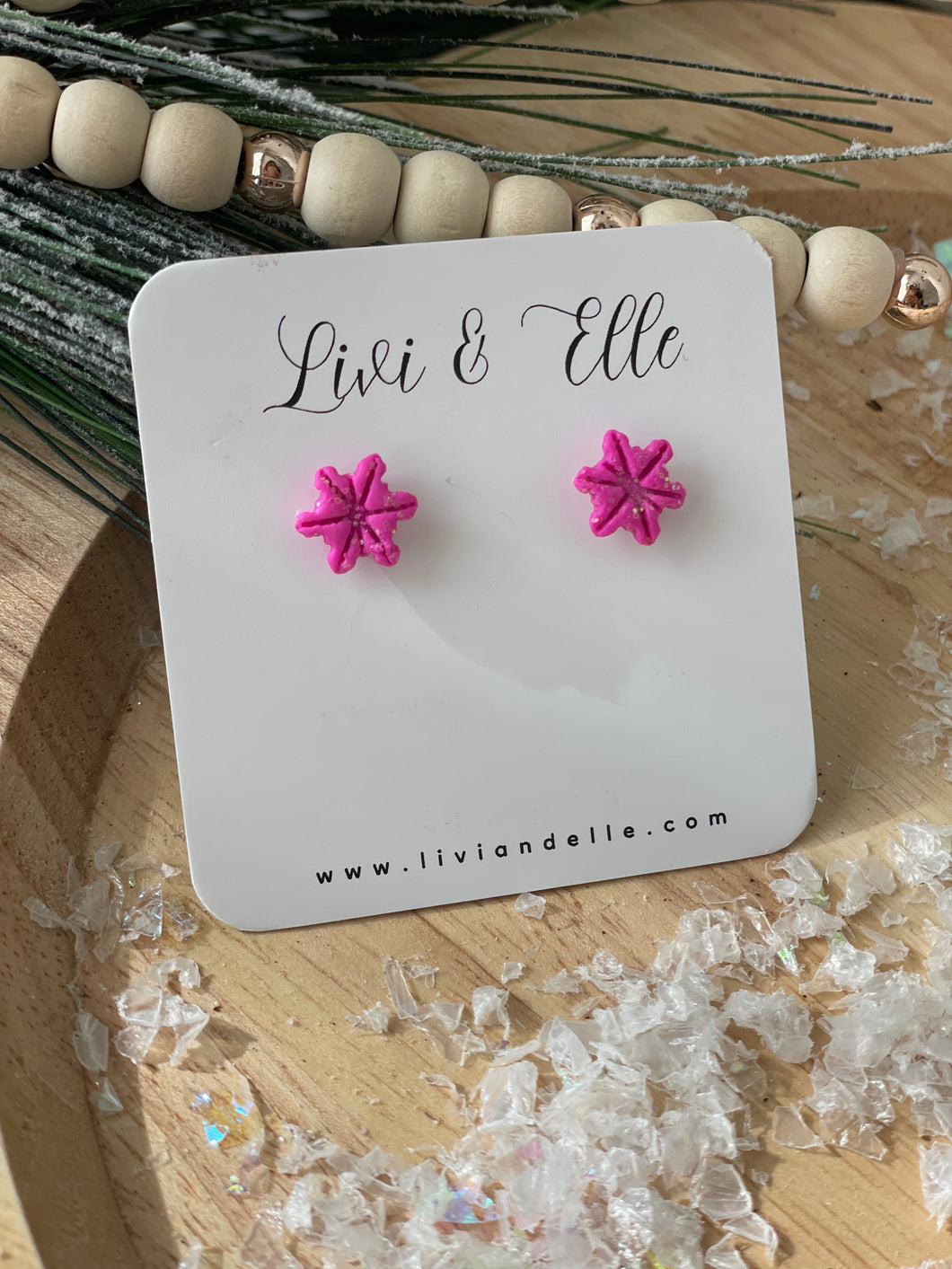 Small Pink Snowflake Studs