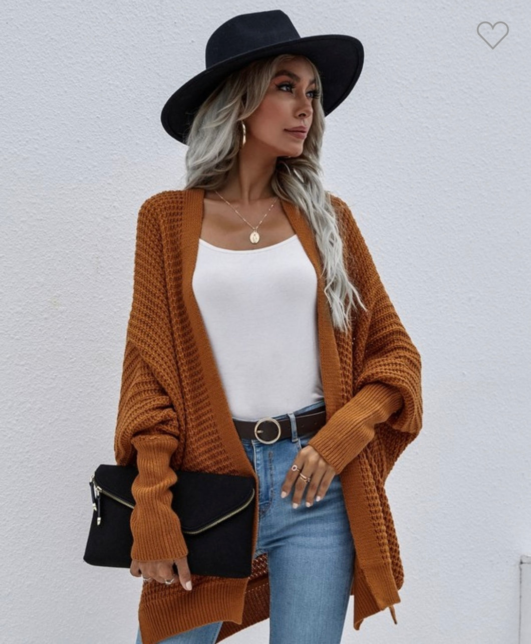 Waffle Knit Cardigan - Pumpkin